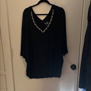 Lane Bryant Black Sequin V-Neck Blouse